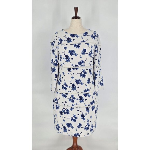 Ralph Lauren Royal Blue Floral Lace Trim Sheath Dress 3/4 Sleeves Womens Sz 16 - Picture 2 of 13